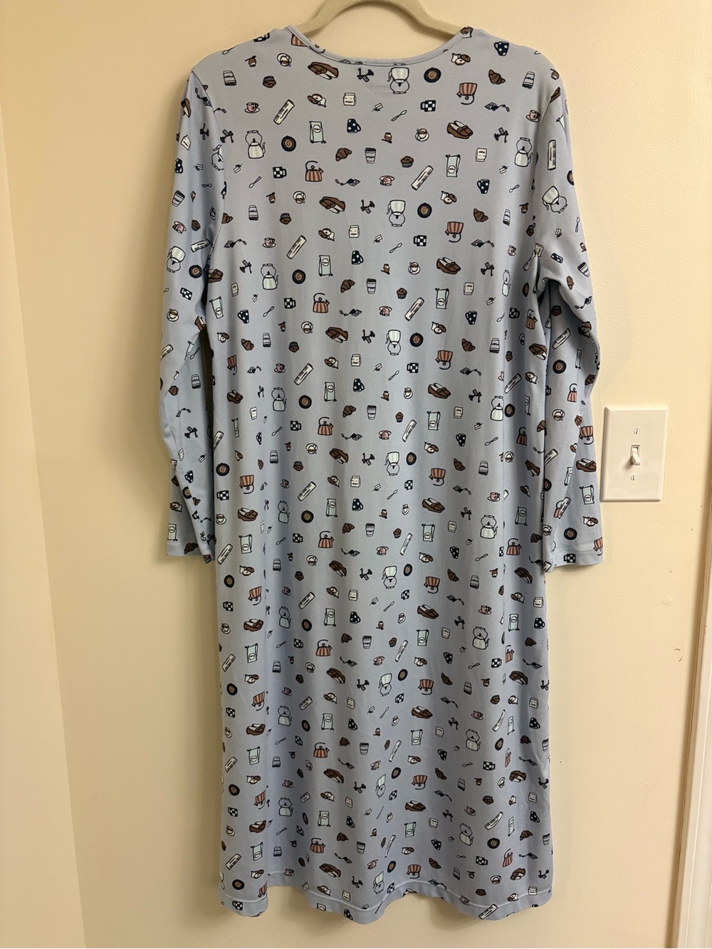 Lands’ End Cotton French Café Breakfast Nightgown Large Blue Sleep Dress Soft - Picture 4 of 10